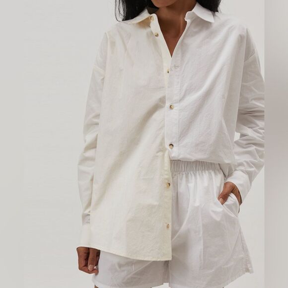 Donni Tops - NEW Donni 'Duo' White Pop Button Down